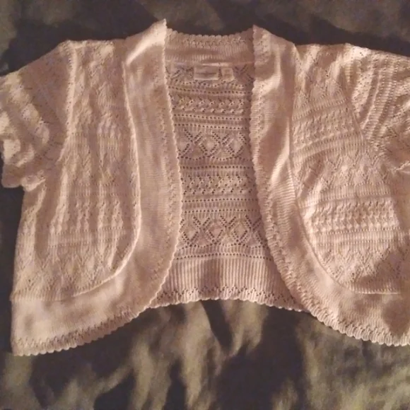 JACLyn Smith sweater Open front Pointelle knit shrug 1X white Y2K style - Picture 1 of 10